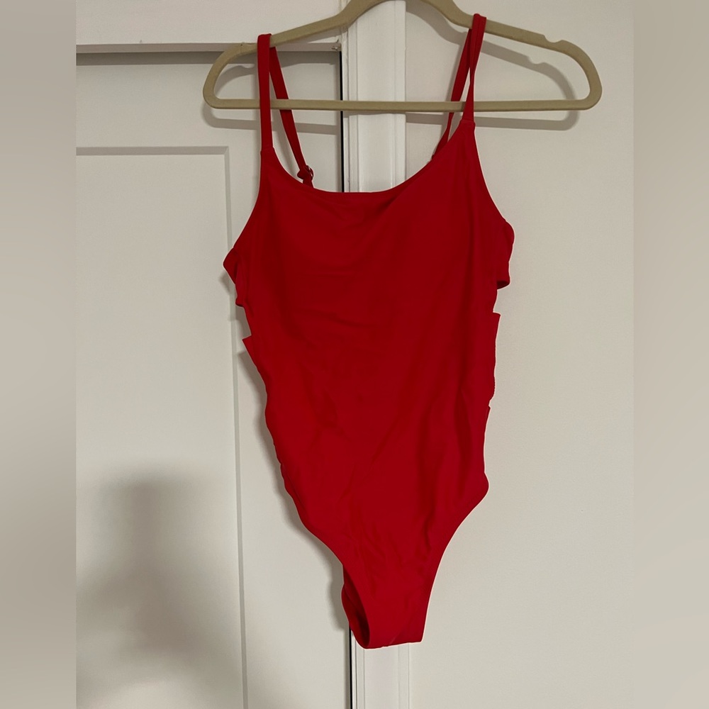 Red one piece bathing suit